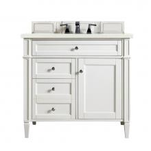 James Martin Vanities 650-V36-BW-3EMR - Brittany 36'' Bright White Single Vanity w/ 3 CM Eternal Marfil Quartz Top