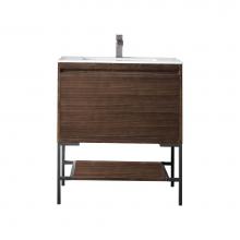 James Martin Vanities 801V31.5WLTMBKGW - Milan 31.5'' Single Vanity Cabinet, Mid Century Walnut, Matte Black w/Glossy White Compo