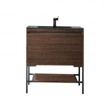 James Martin Vanities 801V31.5WLTMBKCHB - Milan 31.5'' Single Vanity Cabinet, Mid Century Walnut, Matte Black w/Charcoal Black Com