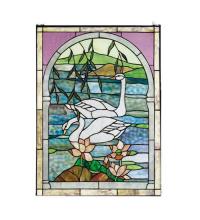 Meyda Black 23868 - 22"W X 30"H Swans Stained Glass Window