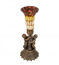 Meyda Black 251840 - 13" High Stained Glass Pond Lily Twin Cherub Accent Lamp