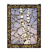 Meyda Black 66636 - 28"W X 36"H Birch Tree in Winter Right Stained Glass Window