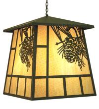 Meyda Black 70142 - 30" Square Stillwater Winter Pine Lantern Pendant