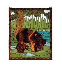 Meyda Blue 72935 - 25"W X 30"H Brown Bear Stained Glass Window