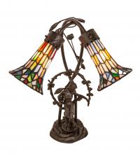 Meyda Tiffany 133659 - 17" High Stained Glass Pond Lily 2 Light Trellis Girl Accent Lamp