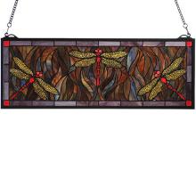 Meyda Tiffany 48091 - 28"W X 10"H Tiffany Dragonfly Trio Stained Glass Window