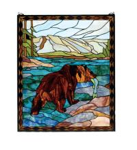 Meyda Tiffany 72934 - 25"W X 30"H Grizzly Bear Stained Glass Window