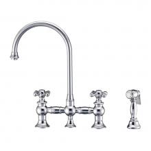 Whitehaus Collection WHKBTCR3-9101-NT-C - Vintage III Plus Bridge Faucet with Long Gooseneck Swivel Spout, Cross Handles and Solid Brass Sid