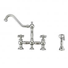 Whitehaus Collection WHKBTCR3-9201-NT-C - Vintage III Plus Bridge Faucet with Long Traditional Swivel Spout, Cross Handles and Solid Brass S