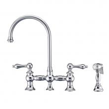 Whitehaus Collection WHKBTLV3-9101-NT-C - Vintage III Plus Bridge Faucet with Long Gooseneck Swivel Spout, Lever Handles and Solid Brass Sid