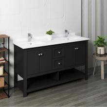 Fresca Bath FCB2360BL-D-CWH-U - Fresca Manchester 60'' Black Traditional Double Sink Bathroom Cabinet w/ Top & Sinks