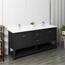 Fresca Bath FCB2372BL-D-CWH-U - Fresca Manchester 72'' Black Traditional Double Sink Bathroom Cabinet w/ Top & Sinks