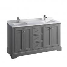 Fresca Bath FCB2460GRV-CWH-U - Fresca Windsor 60'' Gray Textured Traditional Double Sink Bathroom Cabinet w/ Top &