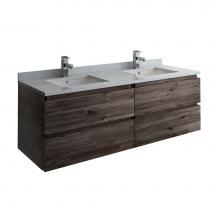 Fresca Bath FCB31-3030ACA - Fresca Formosa 60'' Wall Hung Double Sink Modern Bathroom Cabinet in Acacia