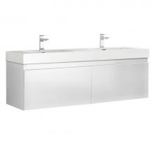 Fresca Bath FCB8042WH-I - Fresca Mezzo 60'' White Wall Hung Double Sink Modern Bathroom Cabinet w/ Integrated Sink