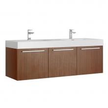 Fresca Bath FCB8093TK-D-I - Fresca Vista 60'' Teak Wall Hung Double Sink Modern Bathroom Cabinet w/ Integrated Sink