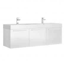 Fresca Bath FCB8093WH-D-I - Fresca Vista 60'' White Wall Hung Double Sink Modern Bathroom Cabinet w/ Integrated Sink