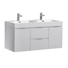 Fresca Bath FCB8348WH-D-I - Fresca Valencia 48'' Glossy White Wall Hung Double Sink Modern Bathroom Vanity