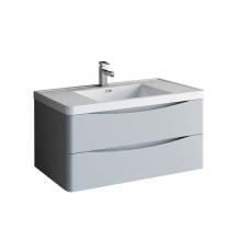 Fresca Bath FCB9040GRG-I - Fresca Tuscany 40'' Glossy Gray Wall Hung Modern Bathroom Cabinet w/ Integrated Sink