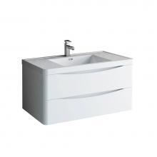 Fresca Bath FCB9040WH-I - Fresca Tuscany 40'' Glossy White Wall Hung Modern Bathroom Cabinet w/ Integrated Sink