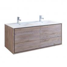 Fresca Bath FCB9260RNW-D-I - Fresca Catania 60'' Rustic Natural Wood Wall Hung Modern Bathroom Cabinet w/ Integrated