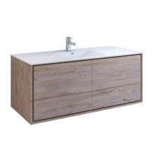 Fresca Bath FCB9260RNW-S-I - Fresca Catania 60'' Rustic Natural Wood Wall Hung Modern Bathroom Cabinet w/ Integrated