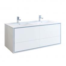 Fresca Bath FCB9260WH-D-I - Fresca Catania 60'' Glossy White Wall Hung Modern Bathroom Cabinet w/ Integrated Double