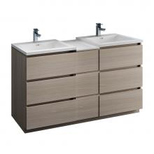 Fresca Bath FCB93-241224MGO-D-I - Fresca Lazzaro 60'' Gray Wood Free Standing Double Sink Modern Bathroom Cabinet w/ Integ