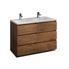 Fresca Bath FCB93-2424RW-D-I - Fresca Lazzaro 48'' Rosewood Free Standing Modern Bathroom Cabinet w/ Integrated Double