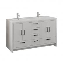 Fresca Bath FCB9460WH-D-I - Fresca Imperia 60'' Glossy White Free Standing Modern Bathroom Cabinet w/ Integrated Dou