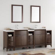 Fresca Bath FVN21-84AC - Fresca Cambridge 84'' Antique Coffee Double Sink Traditional Bathroom Vanity with Mirror