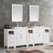 Fresca Bath FVN21-84WH - Fresca Cambridge 84'' White Double Sink Traditional Bathroom Vanity w/ Mirrors