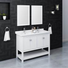 Fresca Bath FVN2348WH-D - Fresca Manchester 48'' White Traditional Double Sink Bathroom Vanity w/ Mirrors