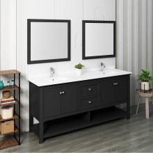 Fresca Bath FVN2372BL-D - Fresca Manchester 72'' Black Traditional Double Sink Bathroom Vanity w/ Mirrors