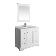 Fresca Bath FVN2440WHM - Fresca Windsor 40'' Matte White Traditional Bathroom Vanity w/ Mirror