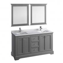 Fresca Bath FVN2460GRV - Fresca Windsor 60'' Gray Textured Traditional Double Sink Bathroom Vanity w/ Mirrors