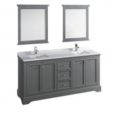 Fresca Bath FVN2472GRV - Fresca Windsor 72'' Gray Textured Traditional Double Sink Bathroom Vanity w/ Mirrors