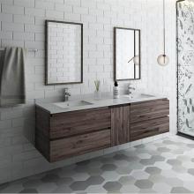 Fresca Bath FVN31-241224ACA - Fresca Formosa 60'' Wall Hung Double Sink Modern Bathroom Vanity w/ Mirrors in Acacia