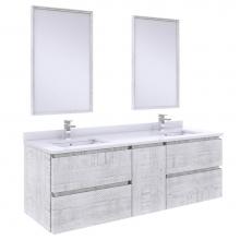 Fresca Bath FVN31-241224RWH - Formosa 60'' Wall Hung Double Sink Modern Bathroom Vanity w/ Mirrors in Rustic White