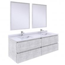 Fresca Bath FVN31-3030RWH - Fresca Formosa 60'' Wall Hung Double Sink Modern Bathroom Vanity w/ Mirrors in Rustic Wh