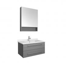 Fresca Bath FVN6130GR-UNS - Fresca Lucera 30'' Gray Wall Hung Undermount Sink Modern Bathroom Vanity w/ Medicine Cab