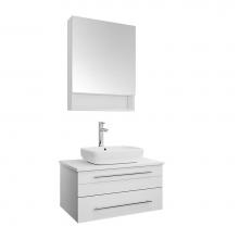 Fresca Bath FVN6130WH-VSL - Fresca Lucera 30'' White Wall Hung Vessel Sink Modern Bathroom Vanity w/ Medicine Cabine