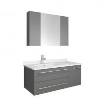 Fresca Bath FVN6136GR-UNS-L - Fresca Lucera 36'' Gray Wall Hung Undermount Sink Modern Bathroom Vanity w/ Medicine Cab