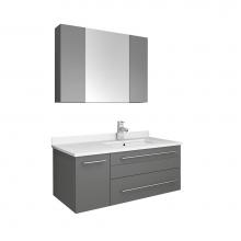 Fresca Bath FVN6136GR-UNS-R - Fresca Lucera 36'' Gray Wall Hung Undermount Sink Modern Bathroom Vanity w/ Medicine Cab