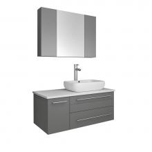 Fresca Bath FVN6136GR-VSL-R - Fresca Lucera 36'' Gray Wall Hung Vessel Sink Modern Bathroom Vanity w/ Medicine Cabinet