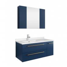 Fresca Bath FVN6136RBL-UNS-L - Fresca Lucera 36'' Blue Wall Hung Undermount Sink Modern Bathroom Vanity w/ Medicine Cab