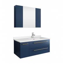 Fresca Bath FVN6136RBL-UNS-R - Fresca Lucera 36'' Blue Wall Hung Undermount Sink Modern Bathroom Vanity w/ Medicine Cab