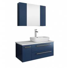 Fresca Bath FVN6136RBL-VSL-R - Lucera 36'' Royal Blue Wall Hung Vessel Sink Modern Bathroom Vanity w/ Medicine Cabinet