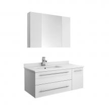 Fresca Bath FVN6136WH-UNS-L - Fresca Lucera 36'' White Wall Hung Undermount Sink Modern Bathroom Vanity w/ Medicine Ca