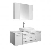 Fresca Bath FVN6142WH-VSL - Fresca Lucera 42'' White Wall Hung Vessel Sink Modern Bathroom Vanity w/ Medicine Cabine